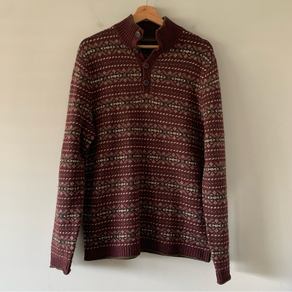Black Brown 1826 Lambs Wool Sweater Mens M Fair Isle Fisherman Jumper‎ Nordic